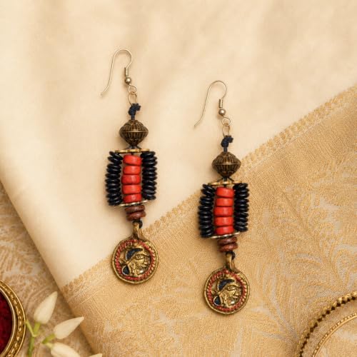 Image of Handcrafted Tribal & Dhokra Art Earrings Collection for Women - Royal Boho Statement Designs in Brass, Wooden, Beaded & Geometric Styles