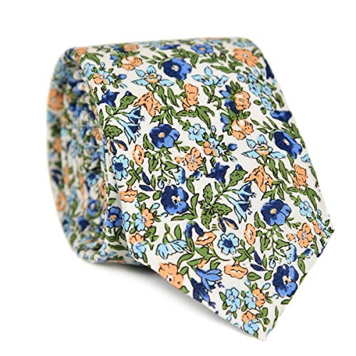 Image of JESLANG Men's Cotton Printed Floral Tie 2.56 inch Skinny Narrow Necktie Various Designs