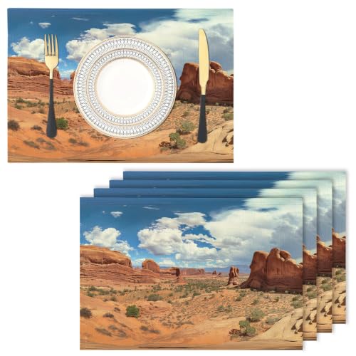 Set de table lin de coton rectangulaire brun désert haute résistance - 2