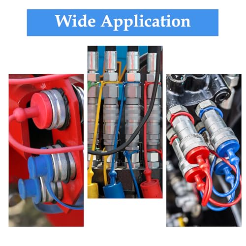 Image of 8Pcs Hydraulic Quick Coupler Set, 3 /8 NPT Hydraulic Dust Cap & Plug Set Quick Connector with Dust Male Cap Female Cover For Skid Steer Loader Tractor