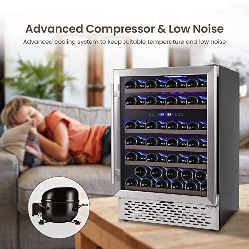 51 Bottle Compressor Wine Cooler Refrigerator,Freestanding Wine Cellar For Red, White, Champagne,Sparkling Wine,Beer,Large Capacity,Digital Temperature Touch Control, Stainless Steel