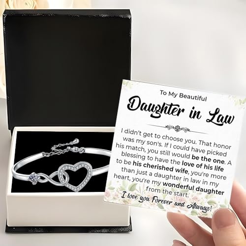 To My Daughter In Law Infinity Heart Bracelet From Mom And Dad, Wedding Christmas Anniversary Birthday Gift For Daughter In Law, Bracelet With Message Card And Gift Box From Mother-In-Law2