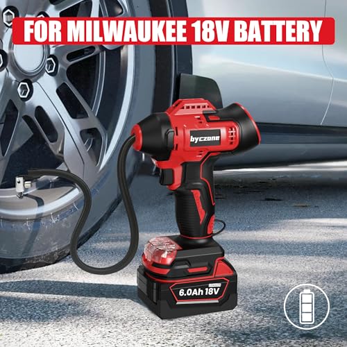 Tire Inflator Compatible with MILWAUKEE 18V Max Battery, 160 PSI Cordless Air Compressor With LCD Digital Pressure Gauge for Car, Bike, Sport Ball (No Battery) by byczone - Used condition - Image 3