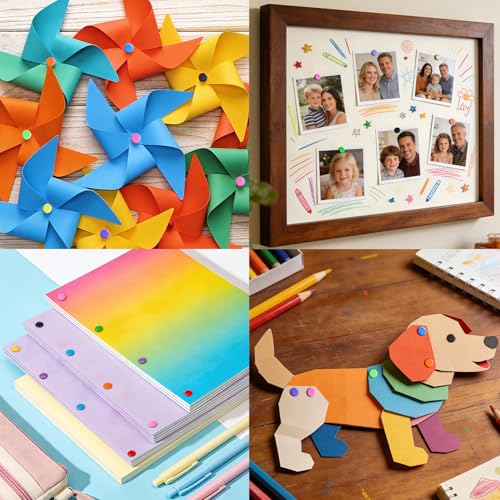 moinkerin 200 Stücke Mini Runde Brads, Musterklammern Metall Bunte Brads Verwendet für Scrapbooking Papier Briefklammern Basteln Handwerk DIY Kunsthandwerk (Farbig, 8 X 14 mm)