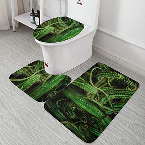 DAIERCY Badezimmerteppich-Set, 3-teilig, Badematten-Set, grüner Kaktus, Sommerpflanzen, 50,8 x 81,3 cm, Bad-Konturmatte… – Bild 7