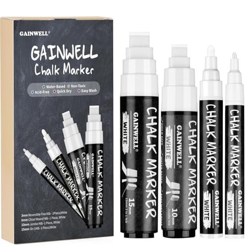 GAINWELL 4er Pack weiße Kreidemarker - Reversible Jumbo- und Feinspitzen -...