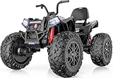 ANPABO Kids ATV 4 Wheeler, 24V 4WD 2 Seater Ride on Toy for Big Kids Age 5-14, Max 7.5Mph Off Road Car with 17' All-Terrain EVA Tires, Shock Absorber, Removable Battery, Bluetooth, Black
