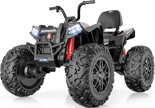ANPABO Kids ATV 4 Wheeler, 24V 4WD 2 Seater Ride on Toy for Big Kids Age 5-14, Max 7.5Mph Off Road Car with 17" All-Terrain EVA Tires, Shock Absorber, Removable Battery, Bluetooth, Black
