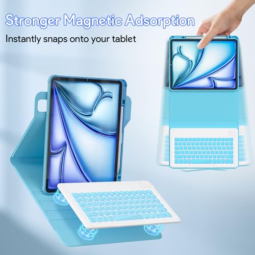 Image of YBING Keyboard Case and Mouse for iPad Air 13 Inch Series & Pro 12.9 Inch Series, 7 Colors Backlit Keyboard Cover with Pencil Holder for iPad Pro 12.9 (6th, 5th, 4th, 3rd gen), Air 13 M4 /M3 /M2 (Blue)