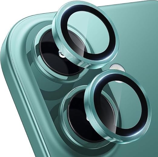 AIG Camera Lens Protector for iPhone 16 Plus/iPhone 16, Tempered Glass Camera Lens Protector Aluminum Alloy Lens Ring Camera Cover Fit for iPhone 16/16 Plus (Green)