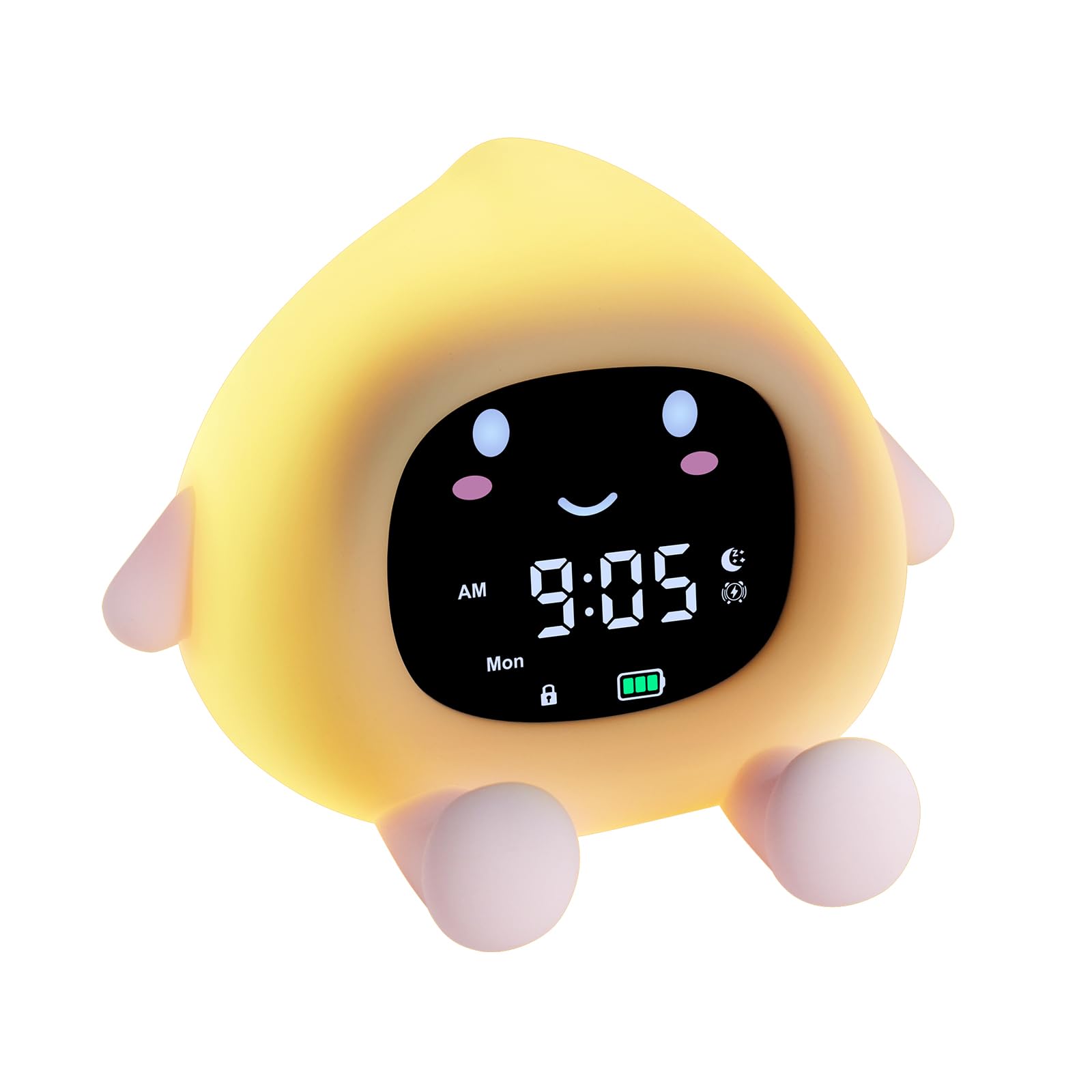 Kinderwecker, Niedlicher Wecker in Pfirsichform für Kinder, Schlaftrainer Kinder mit 9 RGB Farb Nachtlicht, 6 Beruhigende Klänge,Snooze-Funktion, Wake Up Lichtwecker für Mädchen und Jungen