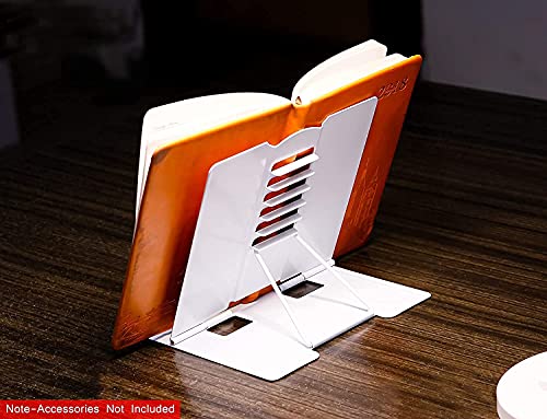 Image of Metal Book Stand Holder | Portable Cookbook Holder,Adjustable Recipes Book Organizer | Book Stands & Holders for Reading Study Foldable Accessories (White)