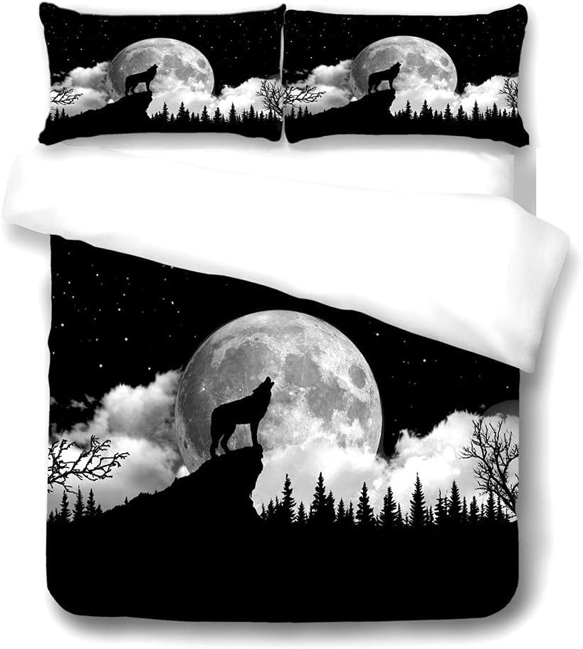 Bedding 3 Piece White Wolves Bed Set Blue Galaxy Wolf Duvet Cover,Duvet Cover 3 Pcs Kids Bedding Double Size Set-200×200cm