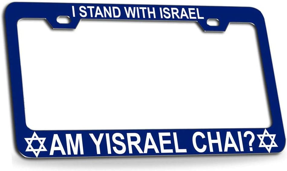 I Stand with Israel AM Yisrael CHAI Israel Jewish Blue Metal Car SUV Truck License Plate Frame f98