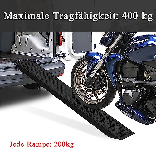 ACXIN 2 Stück Auffahrrampe, Antirutsch Verladerampe Laderampen für Motorrad ATV Quad PKW Auto, Max 400 kg Laderampe aus Verzinkter Stahl, 135 x 23 cm (Schwarz)