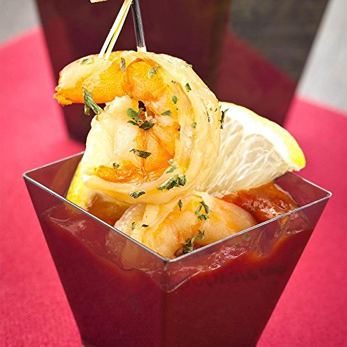 Image of Restaurantware 2-OZ Mini Kova Dessert Tumbler Cup - Elegant Square - Smoked Grey Plastic Cups: Perfect for Serving Desserts & Snack Samples - Disposable & Eco-Friendly - 100-CT