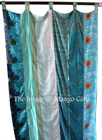 Indian Old Sari Turquoise Color Window Curtain Door Drape