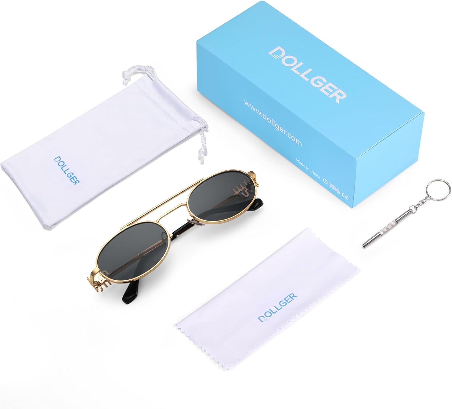 Dollger Retro Oval Sunglasses for Women Double Bridge Trendy Gold Frame Small 90s Designer Shades Sunglasses - Image 5