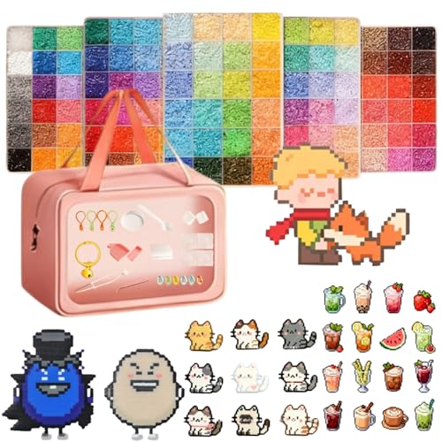 120 Colores Kit de Cuentas Fusibles (63.000 Unidades) - Juego de Cuentas Fundibles de 5mm con Bolsa Portátil, Tableros y Accesorios Completos, Regalos de Manualidades DIY para Niños y Adultos de 4 Año