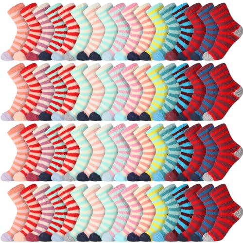 Image of Handepo 60 Pairs Women Fuzzy Socks Bulk Winter Warm Soft Fluffy Crew Sleeping Slipper Socks for Back to School Birthday Gifts