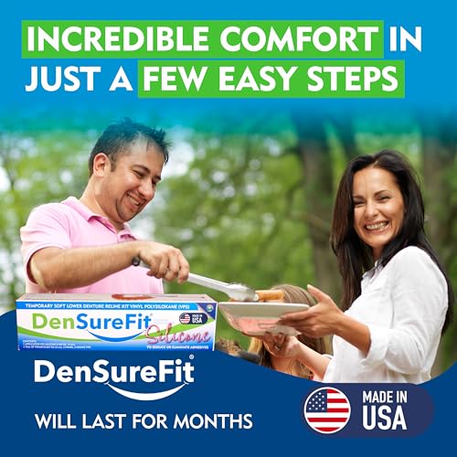 DenSurefit Lower Denture Reline Kit, 3-6 Month Soft Silicone Dentures Repair Set to Refit, Improve and Tighten, Easy to Use Reline Set with Larger Primer and Applicators for Comfortable Fit