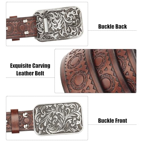 Western-Cowgirl-Embossed-Belt for Women Men - Vintage Flower Square Buckle Belt for Jeans2