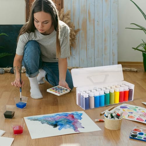 Image of 3 Pcs Paint Storage Box for 2 Fl. oz Acrylic Paints, Acrylic Portable Craft Art Organizer with Handle, 30 Bottles Capacity Plastic Art Supply Clear Boxes