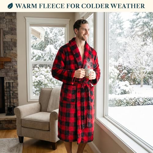Image of PAVILIA Mens Soft Robe Bathrobe for Men, Lightweight Fleece Male Robe Long Bath Shower Spa
