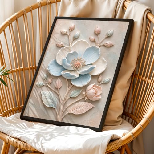 Image of NoWorries Floral Botanical Wall Painting with Frame | Premium Textured Flower & Leaf Artwork, Pastel Nature Wall Decor Framed for Living Room Bedroom Office and Home Decoration (Art-13,17x25inch)