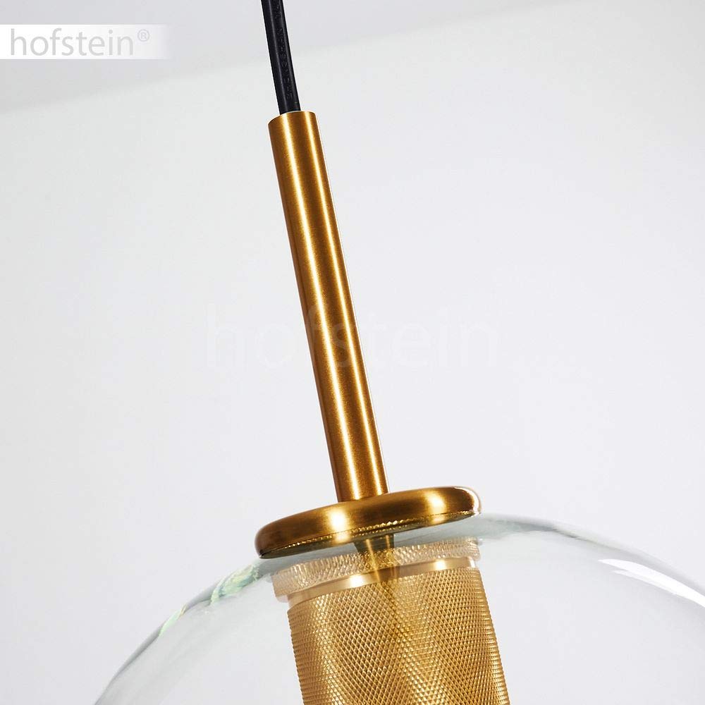 HOFSTEIN Hängeleuchte Karo, 1-flammige Hängelampe aus Metall/Glas in Goldfarben/Klar, moderne Pendelleuchte im Retro/Vintage-Design, Ø 18 cm, Höhe max. 125 cm, E27, Esszimmer, Küche, Wohnzimmer