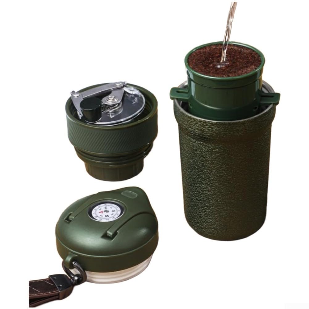 Macinino manuale in acciaio inox con tazza integrata per un funzionamento regolare e controllo preciso della macinatura per l'uso quotidiano (verde)