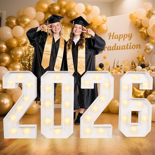Marquee Light Up Numbers 2026, 3FT Large Number LED Lights Graduation Party Supplies, Giant DIY Pre-Cut Foam Board Set for Class of 2026 Prom Balloon New Year Christmas Birthday Wedding Back to School Decoration