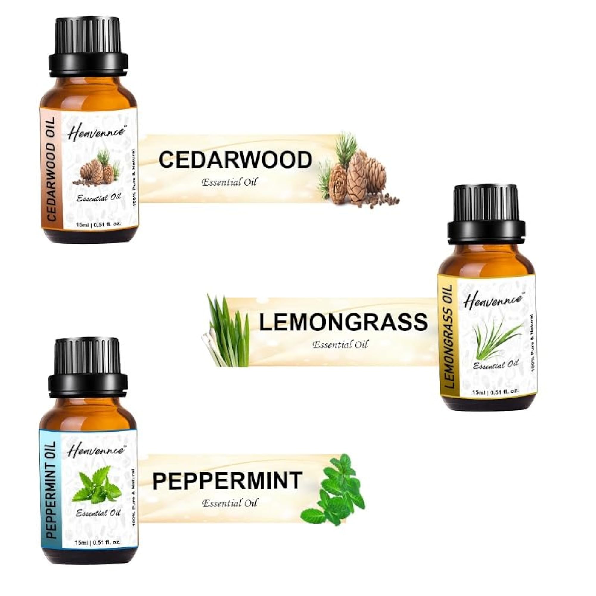 Cedarwood & Lemongrass & Peppermint Essential Oil Set for Diffuser