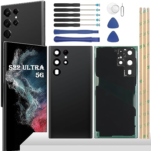 YHX-OU Noir Couvercle de Batterie pour Samsung Galaxy S22 Ultra 5G Coque arrière de Batterie de Rechange, Cache Batterie avec Lentille de Caméra pour Galaxy S22 Ultra...