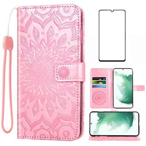Étui portefeuille pour Samsung Galaxy S22 5G avec vitre verre trempé housse cuir rabat