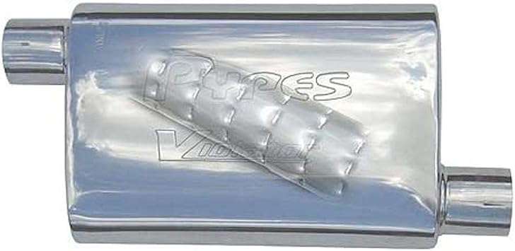 Pypes Performance Exhaust Muffler, Violator, 2.5 in Offset Inlet, 2.5 in Offset Outlet, 9.5 x 4.5 in Oval Body, 14 in Long, Stainless, Each