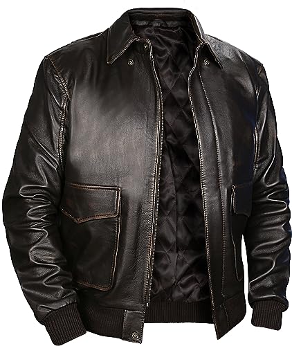 Image of Men's Brown Distressed Brown Leather Aviator Bomber Jacket - X-Large