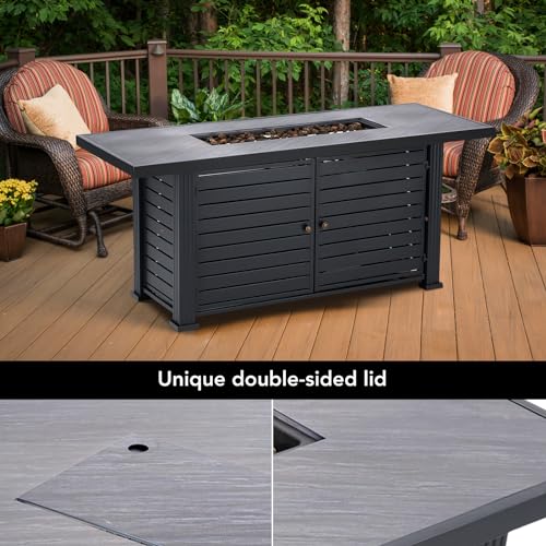 57" Propane Fire Pit Table, 50000BTU Rectangle Fire Table with Cover & Rain Cover, Sturdy Steel and Iron Fence Surface, CSA Safety Certified, Companion for Your Garden (Enlarged Version)