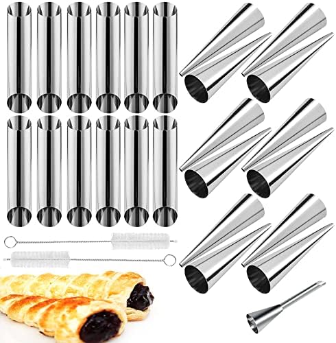 STCRERAG Cream Horn Molds,Cannoli Form Tubes,24Pcs Stainless Steel Tube Cream Horn Cones Cone,Cream Roll Mold Pastry Baking Mold for Baking Danish Crisps,Desserts