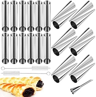 STCRERAG Cream Horn Molds,Cannoli Form Tubes,24Pcs Stainless Steel Tube Cream Horn Cones Cone,Cream Roll Mold Pastry Baking Mold for Baking Danish Crisps,Desserts