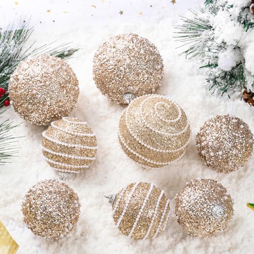 Champagne Gold Christmas Ball Ornaments, Christmas Ball Decorations Shatterproof Plastic Hanging Pearl Balls for Holiday Party(70mm/2.76", 12ct) - image 6
