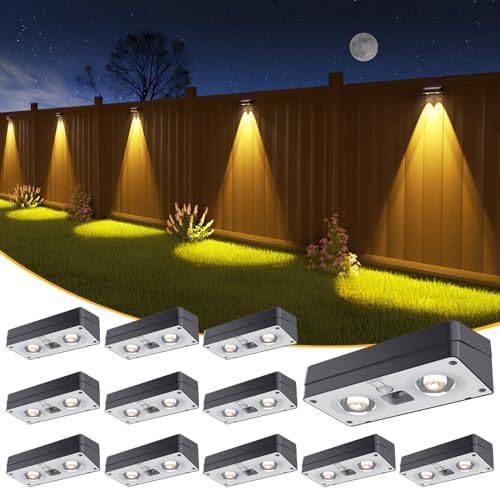 Solar Fence Lights 12 Pack, 50 Lumens Outdoor Fence Solar Lights with 12 Modes RGB Color Glow LED Solar Lights Outdoor Waterproof, Solar Lights for Patio, Backyard, Deck, Fence, Railing.