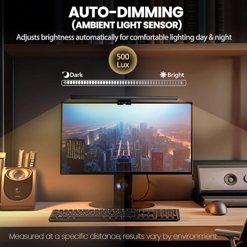 Image of Monitor Light Bar 19.7 inch, No-Glare Asymmetric Desk Screen Lamp | Auto-Dimming USB Reading Lamps, CRI Ra97, 2700K-6500K & Stepless Dimming, Touch Control, 5V /2A Adapter for Home Office