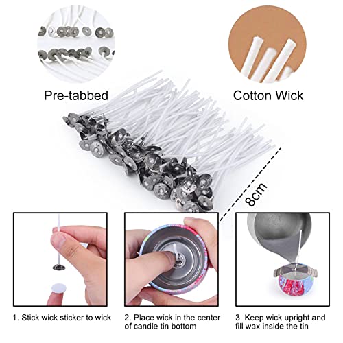 Candle Making Kit, Wax Melt Making Kit, Make Your Own Scented Candles, 480g Beeswax Pellets, 50 Wicks, 4 Colour Dyes, 500ml Wax Melting Pot, 100 Wick Stickers, 9 Empty Tins - Image 5