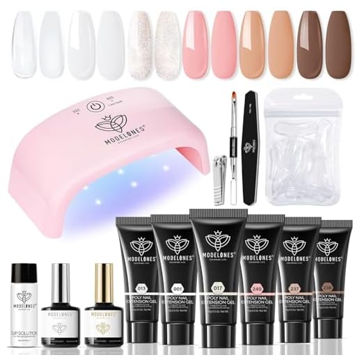 Modelones Polygel para Uñas, Kit Gel de Extensión Poligel Completo de Uñas, 20W UV Lámpara 6 Colore con Uñas Postizas Cepillo Decoración Base Top Coat uñas Kit Manicura Completo Blanco Rosa Marrón
