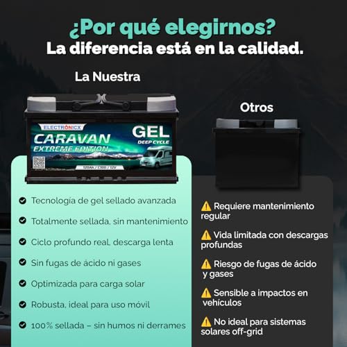 Miniatura 7 de Electronicx Batería De Suministro Gel Caravan Extreme 12v 120ah 120 Ah Batería Deep Cycle Sellada Y Sin Mantenimiento 353 175 190 Mm Autocaravana, Caravana, Solar, Ocio, Camping