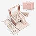 Vlando Mirrored Jewelry Box Organizer, Leather Jewelry Storage Case, Necklaces Earrings Rings Brackets Box Holder, Pink