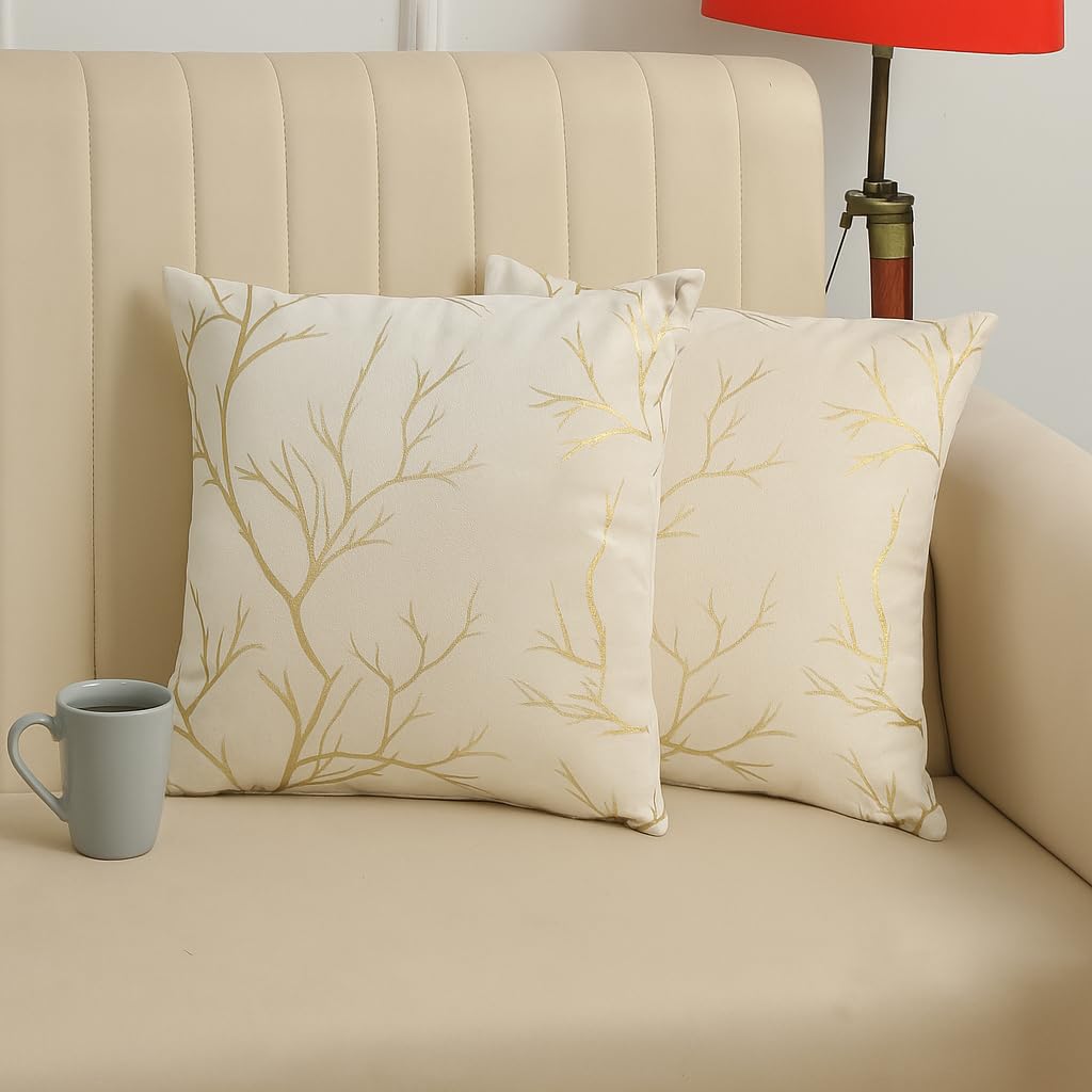 Velvet Foil Cushion Covers 20 inch x 20 inch Set of 2, Cream-image-39