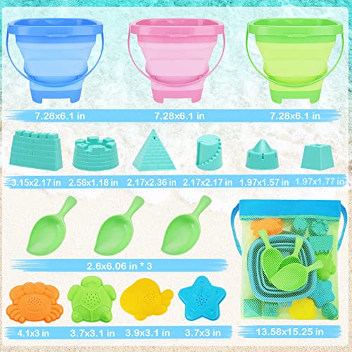 Racpnel Collapsible Beach Buckets & Beach Toys For Kids, Foldable Sand Bucket And Shovels Set With Mesh Bag & Sand Molds, Silicone Beach Sand Pails For Beach Travel, Sand Toys For Kids And Toddlers #TOP6