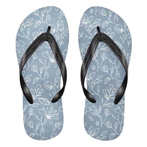 White Floral Blossom Flip Flops for Beach Thong Sandals Anti-slip Lightweight Shower Shoes for Summer Travel Swim